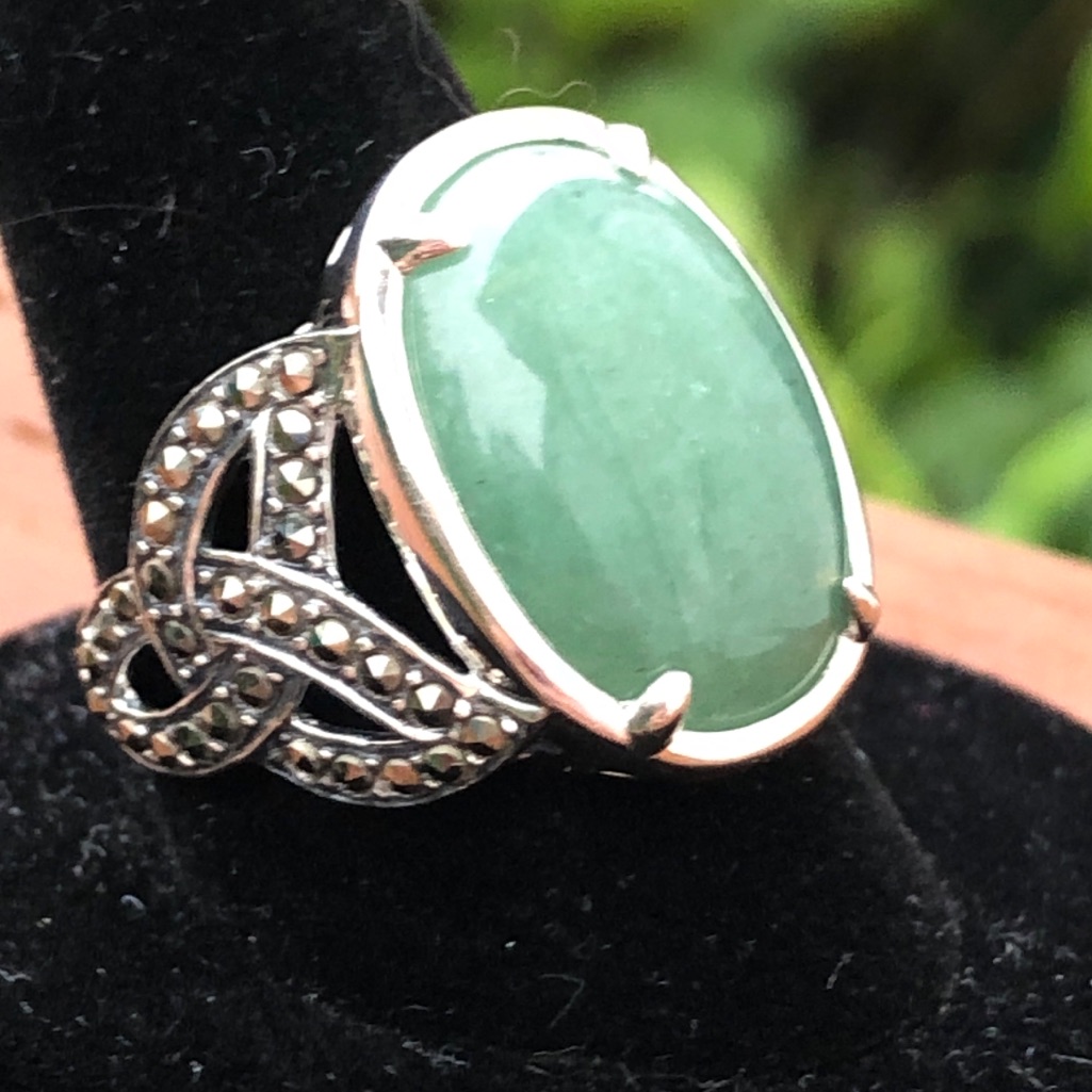Irish 8 Ct Green Aventurine Sterling Silver Ring